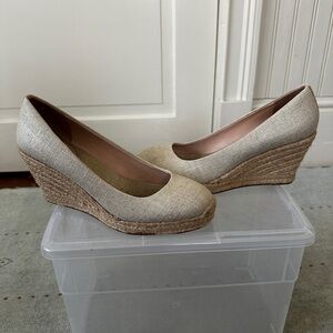 J. Crew Cream Wedge Pumps with Textured Fabric